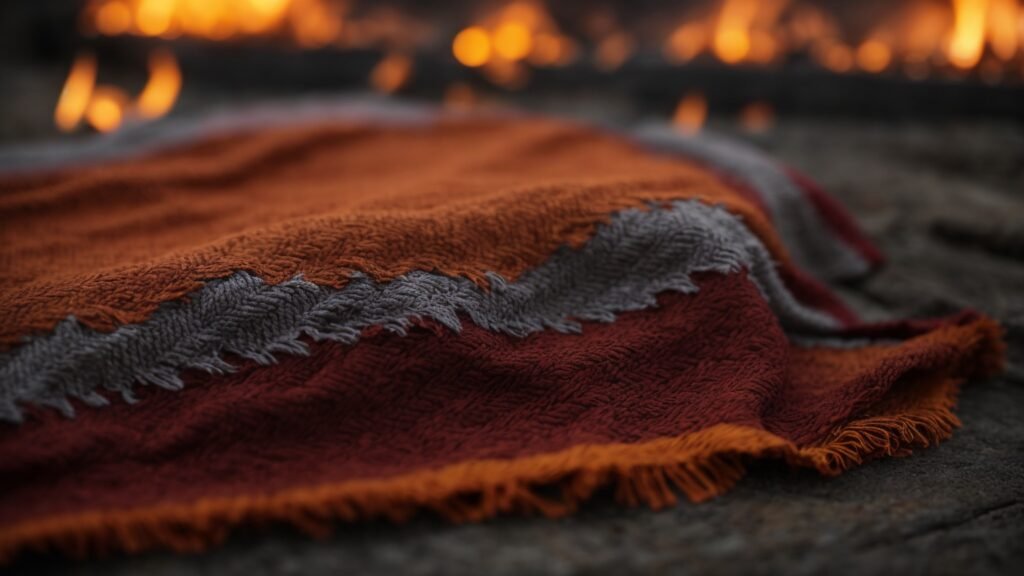 Close-up view of the duvetyne fire blanket, emphasizing its dense weave and fire-retardant features.