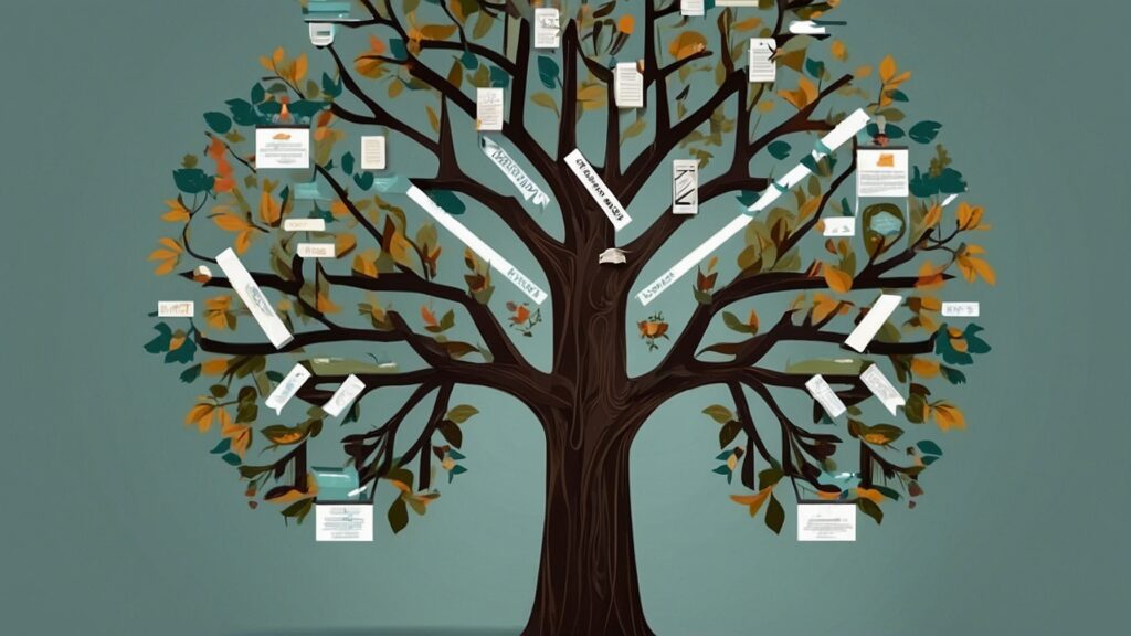 Infographic of a tree illustrating branches of bachelor's degrees and majors with relevant icons.
